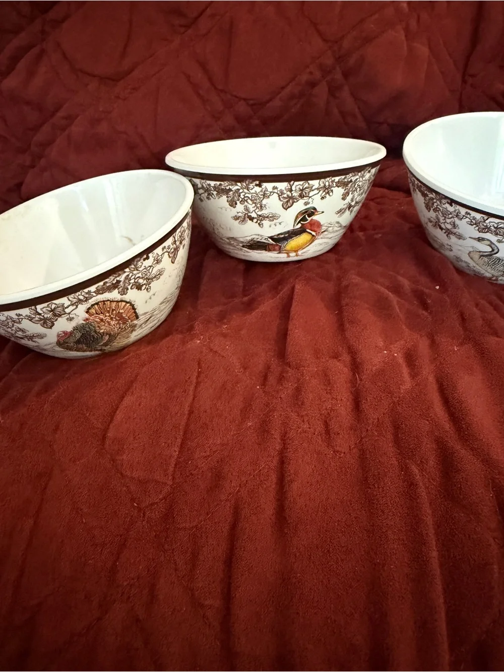 William Sonoma Bowls with Autumn Game Bird Motif - Set of 3
